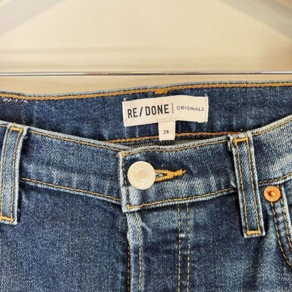Re Done Originals High Rise Ankle Crop Button Fly Jeans in Midnight Blue - Picture 4 of 7